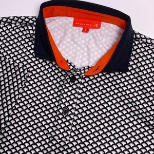 Redvanly Men's Small Black White Scallop Scales Performance Polo Golf Active